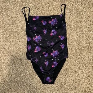 skull and flower silk crossback bodysuit